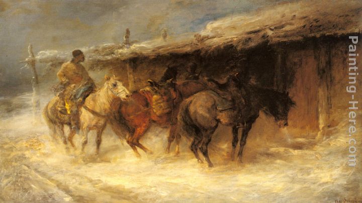 Wallachian Horsemen in the Snow painting - Emil Rau Wallachian Horsemen in the Snow art painting